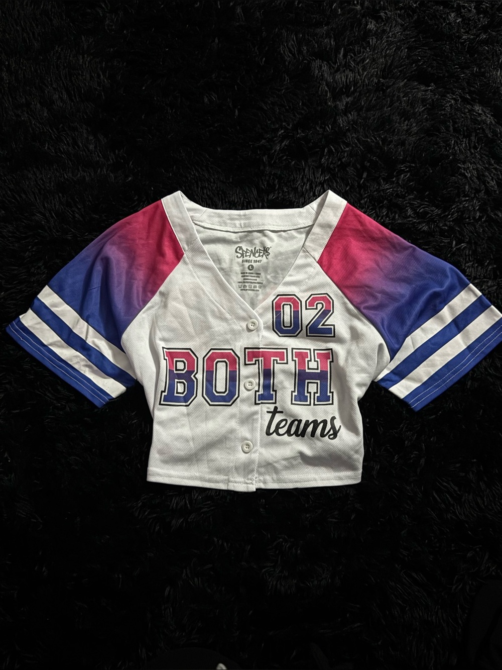 Spencer’s Pride “Both Teams' Cropped Baseball Tee 🩷💜💙